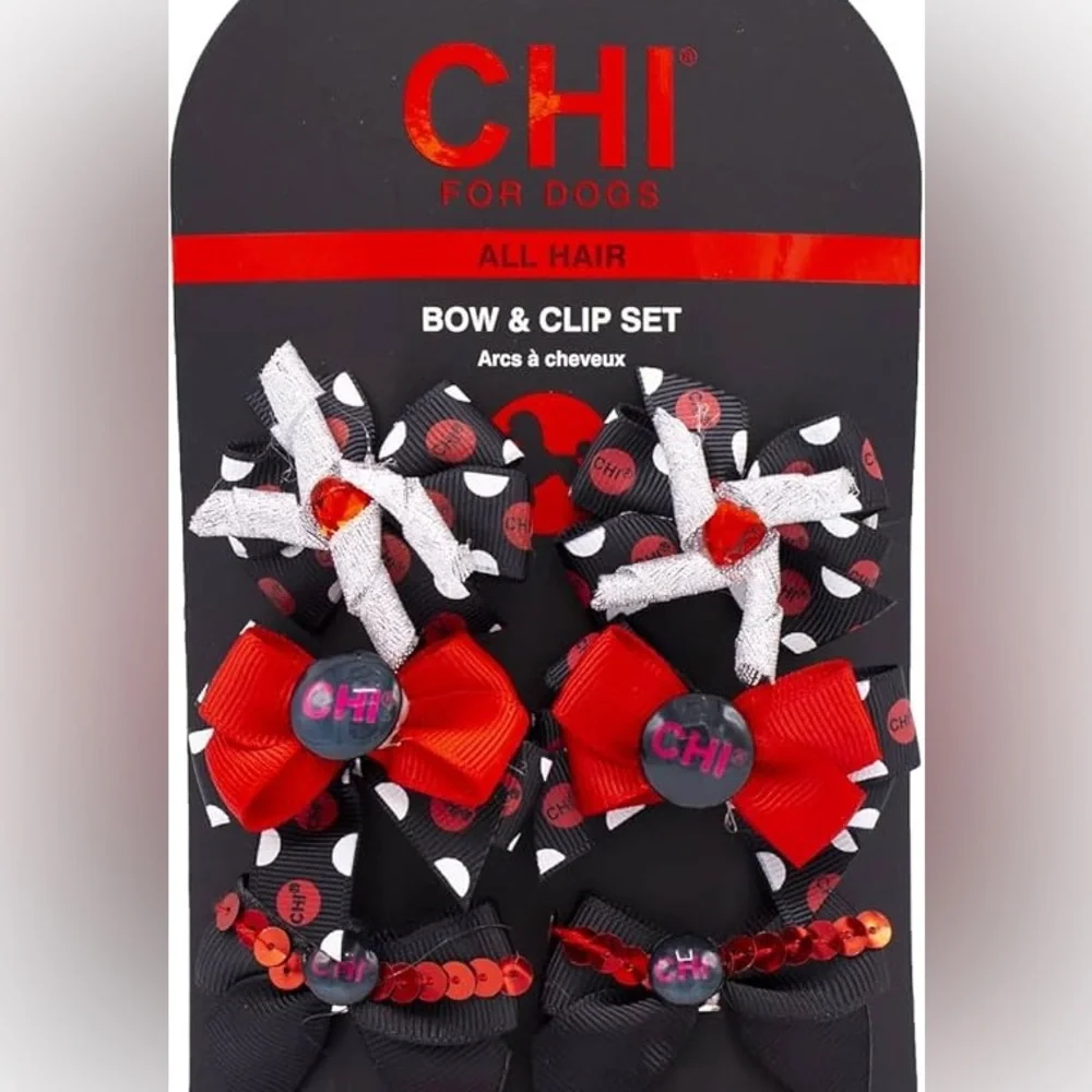 CHI For Dogs Bow &‎ Clip Set Pet Grooming Products Red Black White Pet Hair Bows